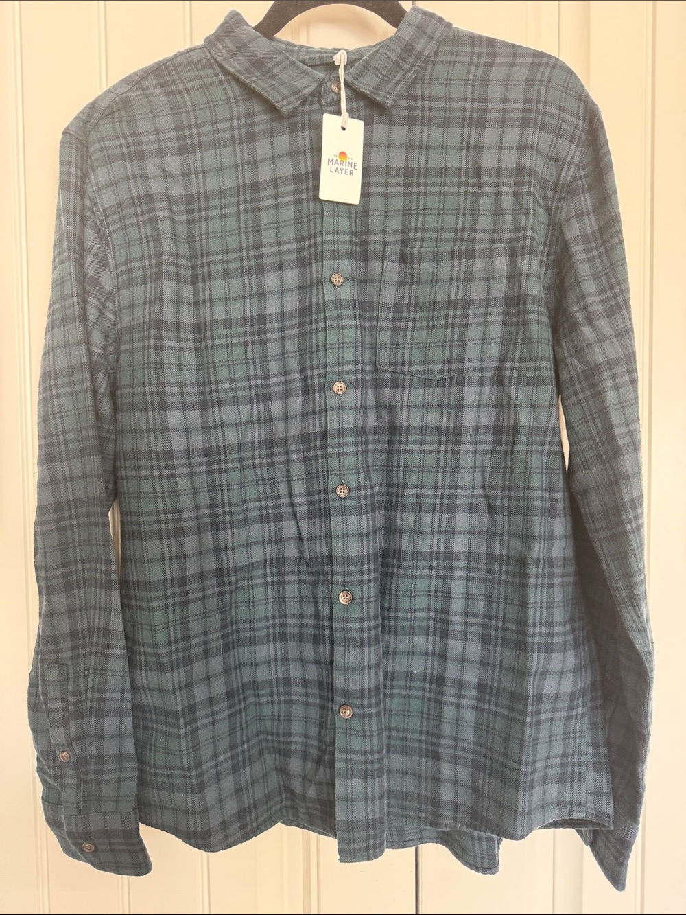 Marine Layer Teal and Navy Plaid Button-Down Shirt NWT -MENS